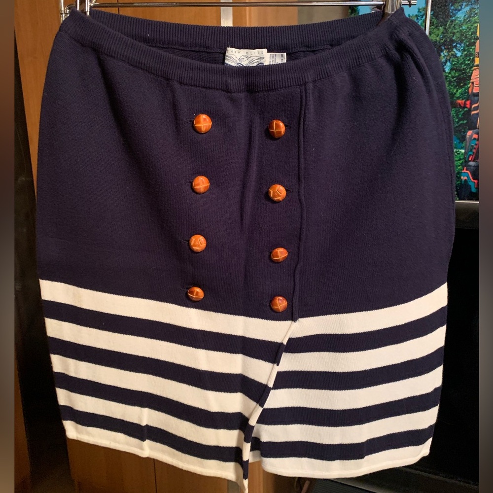 Perry Ellis Navy and White Striped Skort with Orange Buttons
